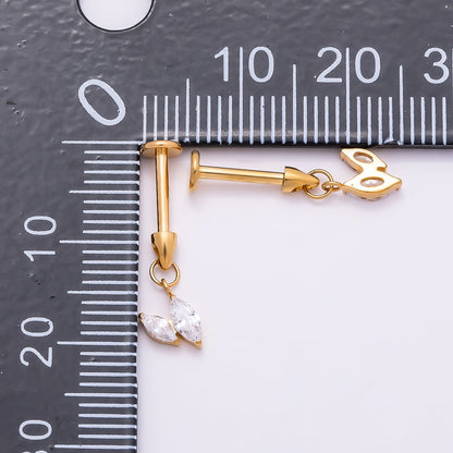 Titanium Marquise CZ Drop Cartilage Piercing Flat Back Stud in Gold &amp; Silver | BJ-00086 BJ-00087