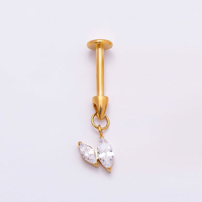 Titanium Marquise CZ Drop Cartilage Piercing Flat Back Stud in Gold &amp; Silver | BJ-00086 BJ-00087