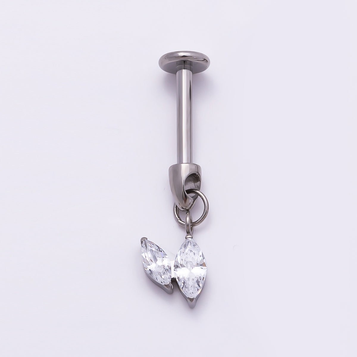 Titanium Marquise CZ Drop Cartilage Piercing Flat Back Stud in Gold &amp; Silver | BJ-00086 BJ-00087