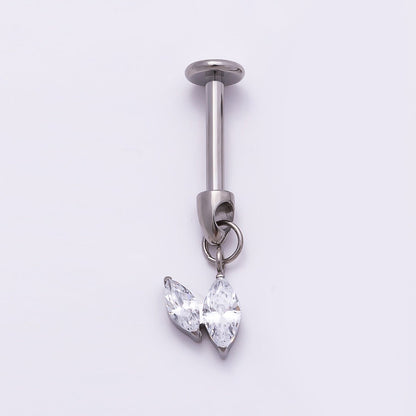 Titanium Marquise CZ Drop Cartilage Piercing Flat Back Stud in Gold &amp; Silver | BJ-00086 BJ-00087