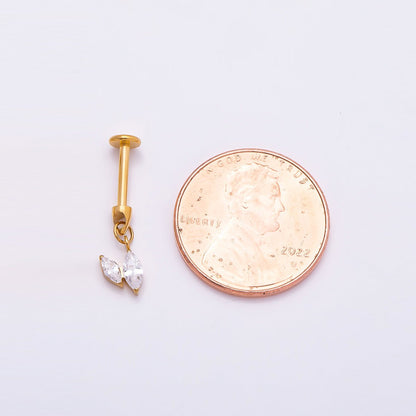 Titanium Marquise CZ Drop Cartilage Piercing Flat Back Stud in Gold &amp; Silver | BJ-00086 BJ-00087