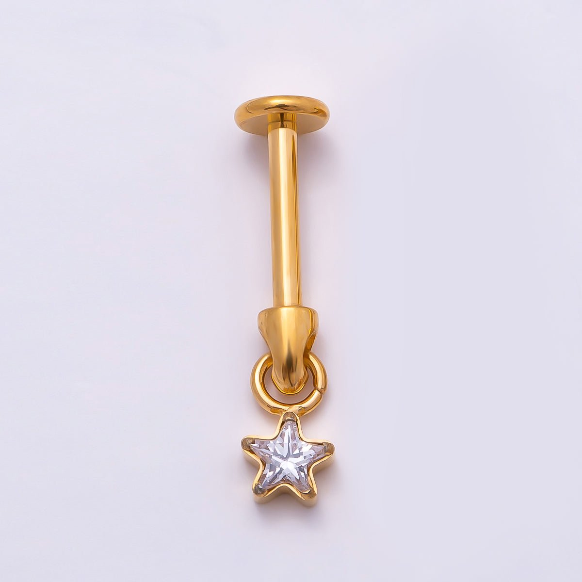 Titanium Star CZ Cartilage Piercing Flat Back Stud in Gold &amp; Silver | BJ-00090 BJ-00091