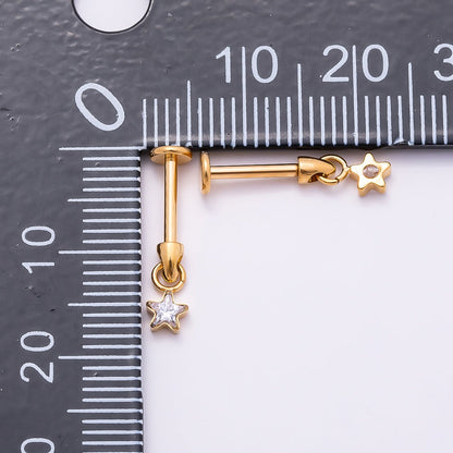 Titanium Star CZ Cartilage Piercing Flat Back Stud in Gold &amp; Silver | BJ-00090 BJ-00091