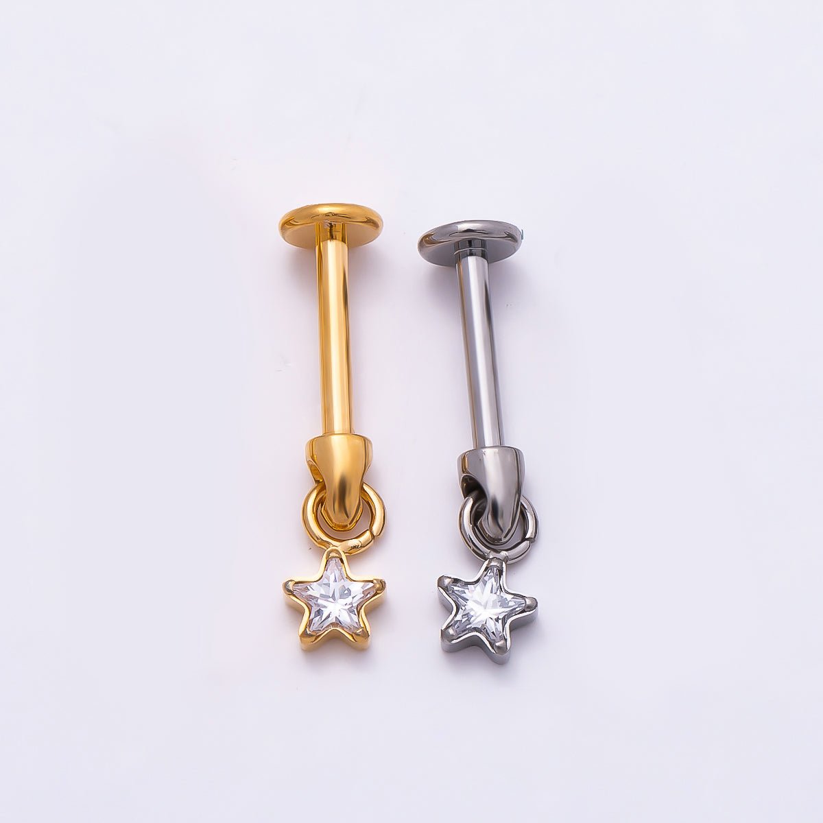 Titanium Star CZ Cartilage Piercing Flat Back Stud in Gold &amp; Silver | BJ-00090 BJ-00091