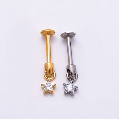 Titanium Star CZ Cartilage Piercing Flat Back Stud in Gold &amp; Silver | BJ-00090 BJ-00091