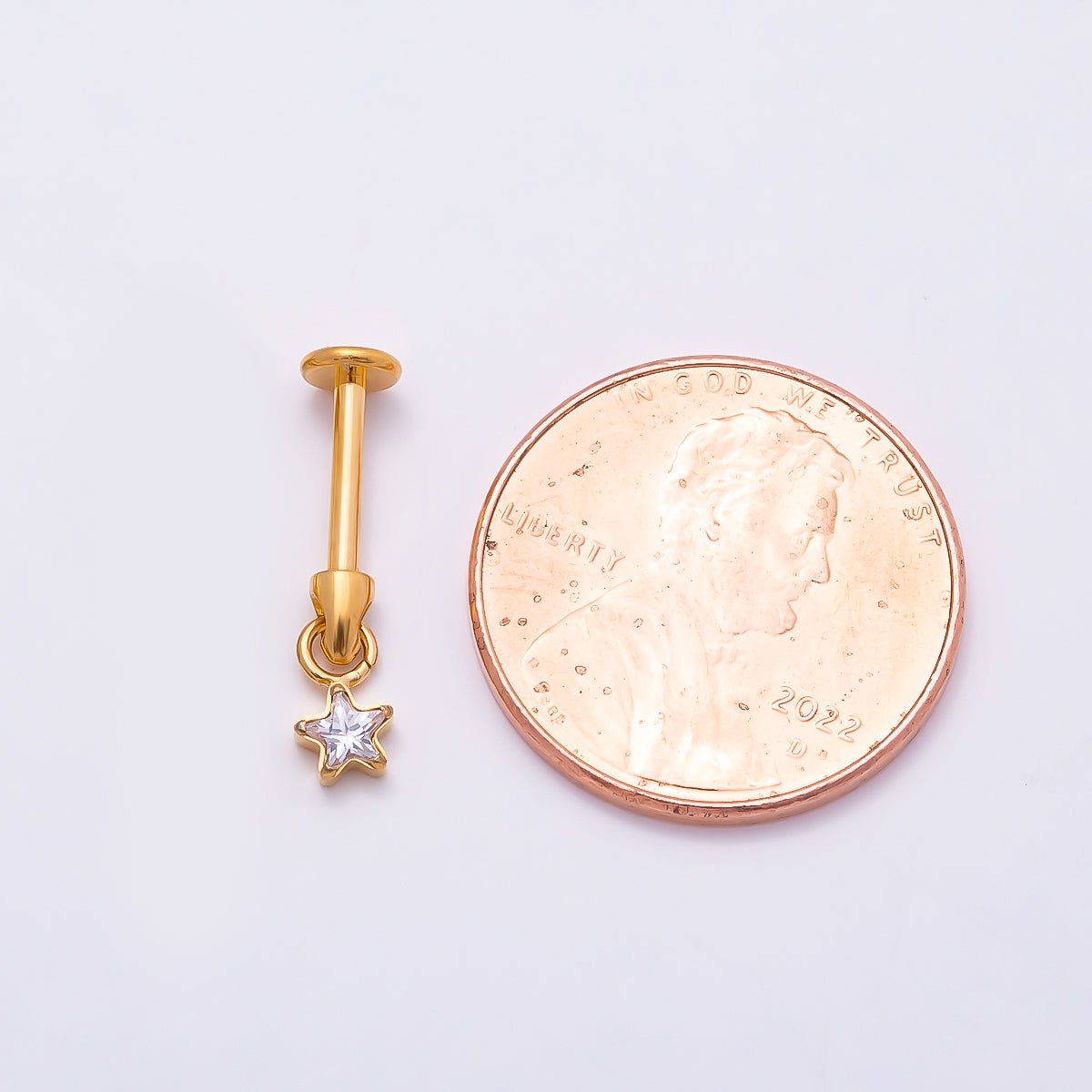 Titanium Star CZ Cartilage Piercing Flat Back Stud in Gold &amp; Silver | BJ-00090 BJ-00091