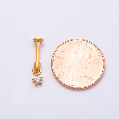 Titanium Star CZ Cartilage Piercing Flat Back Stud in Gold &amp; Silver | BJ-00090 BJ-00091