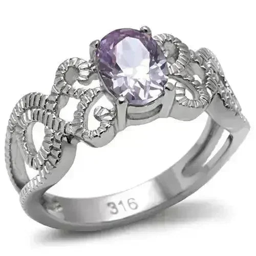 Stainless Steel Ring - Amethyst CZ &amp; High Polish TK079 | Femstylo