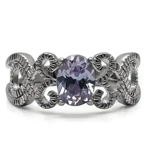 Stainless Steel Ring - Amethyst CZ &amp; High Polish TK079 | Femstylo