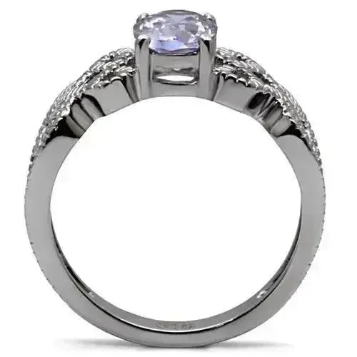 Stainless Steel Ring - Amethyst CZ &amp; High Polish TK079 | Femstylo