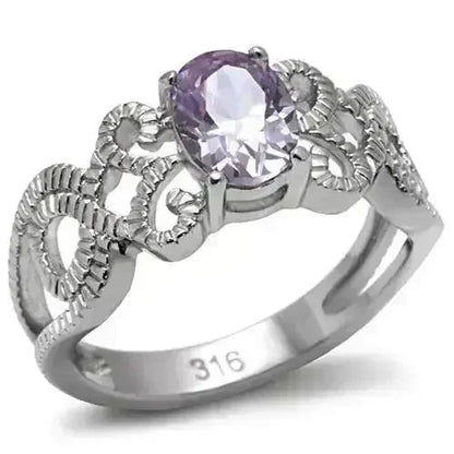 Stainless Steel Ring - Amethyst CZ &amp; High Polish TK079 | Femstylo