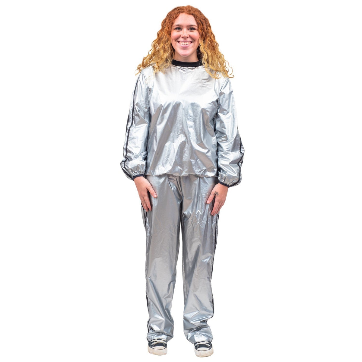 Todd and Margo Shiny Silver 2 Piece Workout Top and Pants Halloween Costume Set