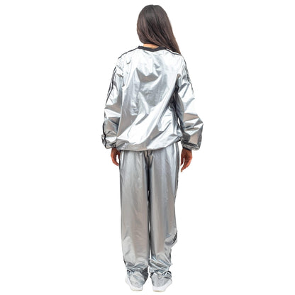 Todd and Margo Shiny Silver 2 Piece Workout Top and Pants Halloween Costume Set