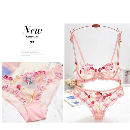Sexy Transparent Flower Lingerie Set