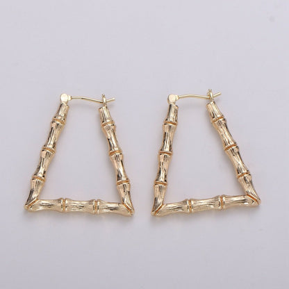 Trapezoid BAMBOO HOOP earrings Gold Bamboo Earring Triangle Bamboo Hoop Vintage Retro Earrings Q-305