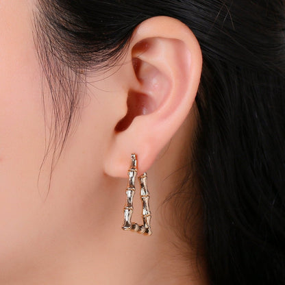 Trapezoid BAMBOO HOOP earrings Gold Bamboo Earring Triangle Bamboo Hoop Vintage Retro Earrings Q-305