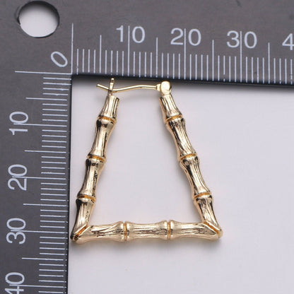 Trapezoid BAMBOO HOOP earrings Gold Bamboo Earring Triangle Bamboo Hoop Vintage Retro Earrings Q-305