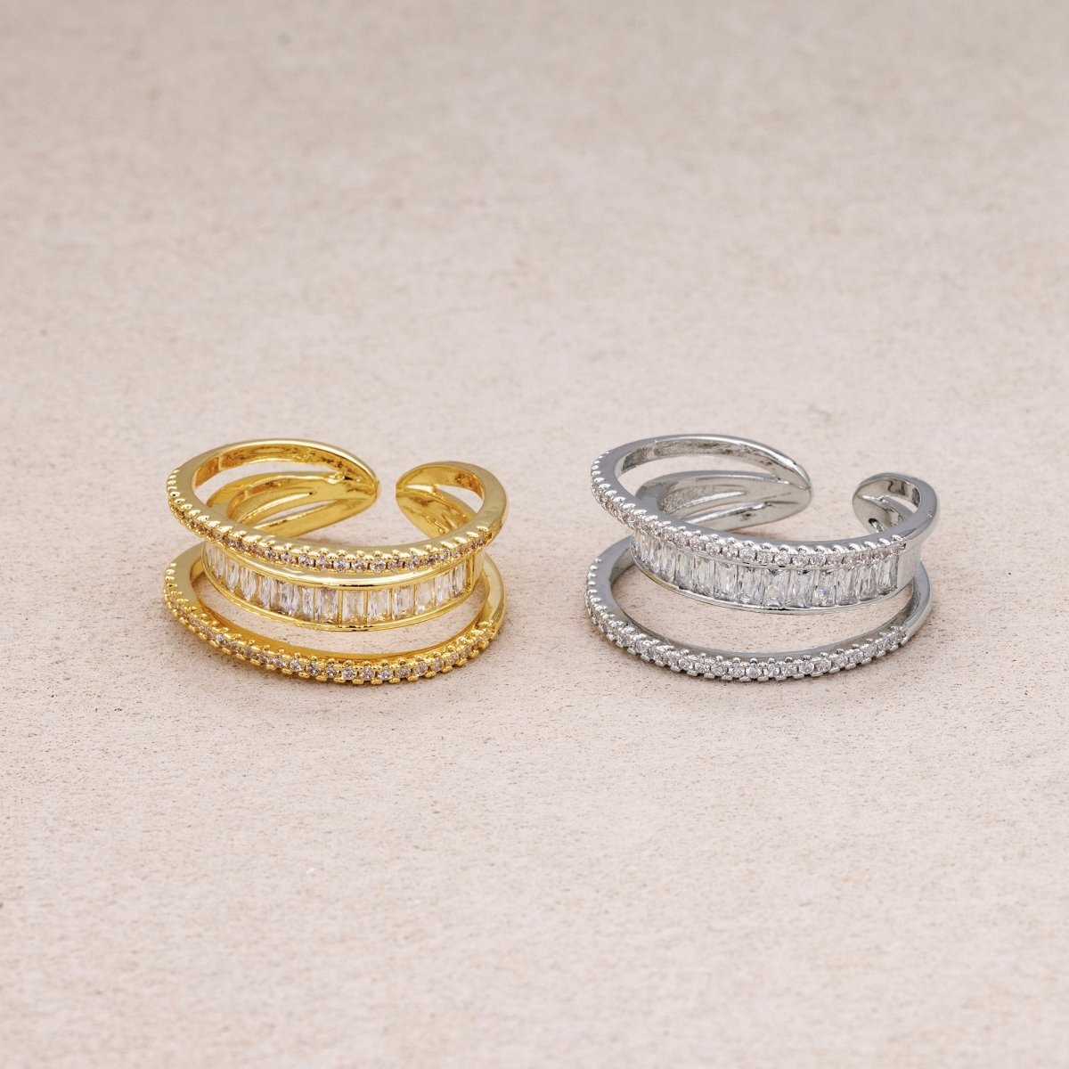 Triple Banded CZ Baguette Micro Pave Adjustable Rings-240 Rings-241