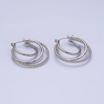 Triple Hoop Earrings, Big Gold Hoops, Statement Earrings Silver Beaded Modern Hoop Earring AD1209 AD1210