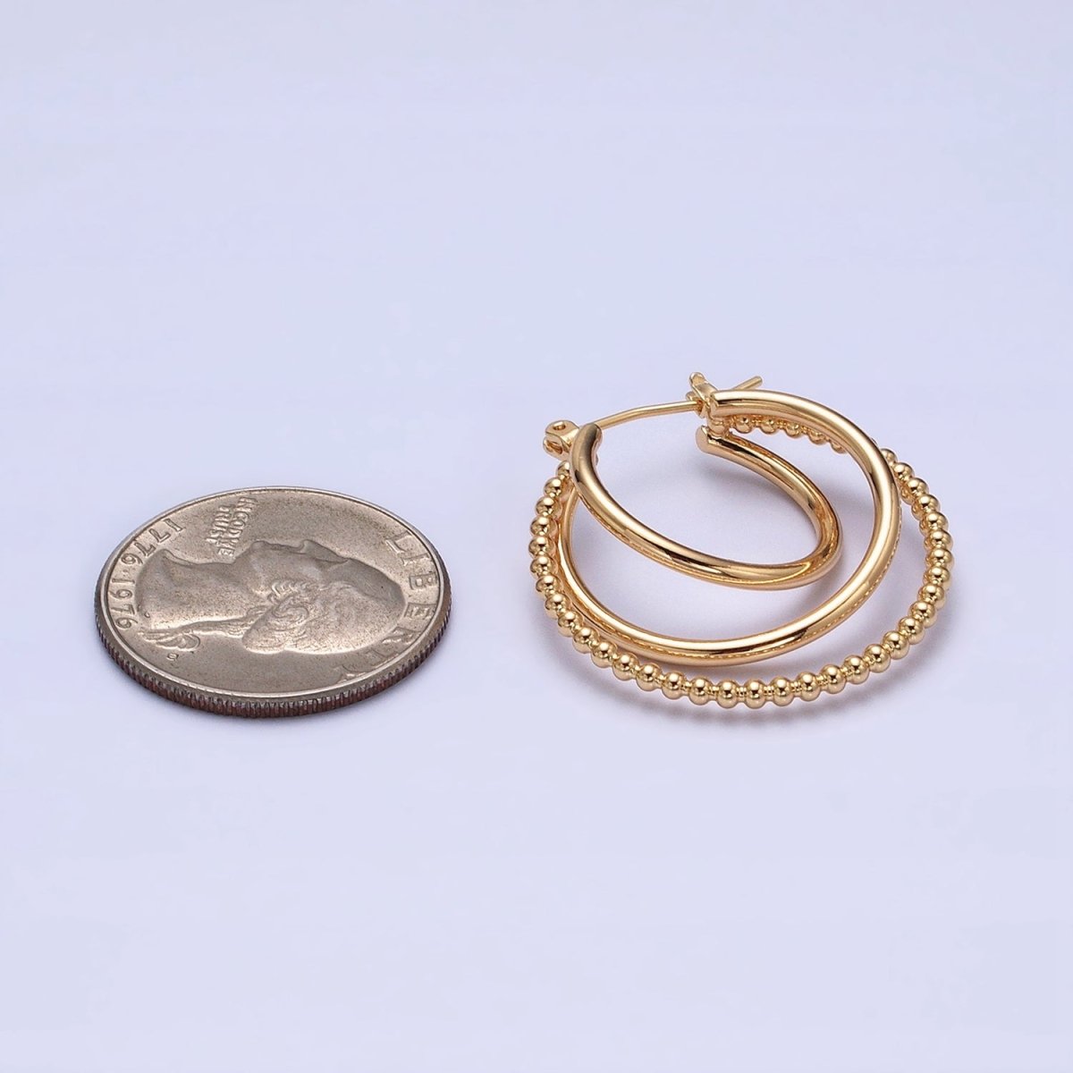 Triple Hoop Earrings, Big Gold Hoops, Statement Earrings Silver Beaded Modern Hoop Earring AD1209 AD1210