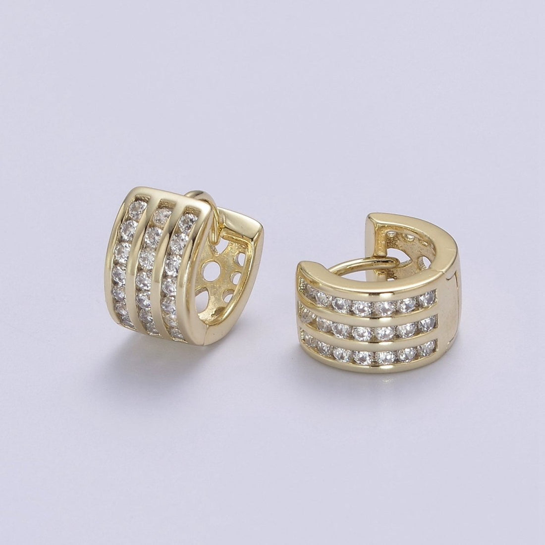 14K Gold Filled 11mm Triple Micro Paved CZ Wide Cartilage Huggie | V153