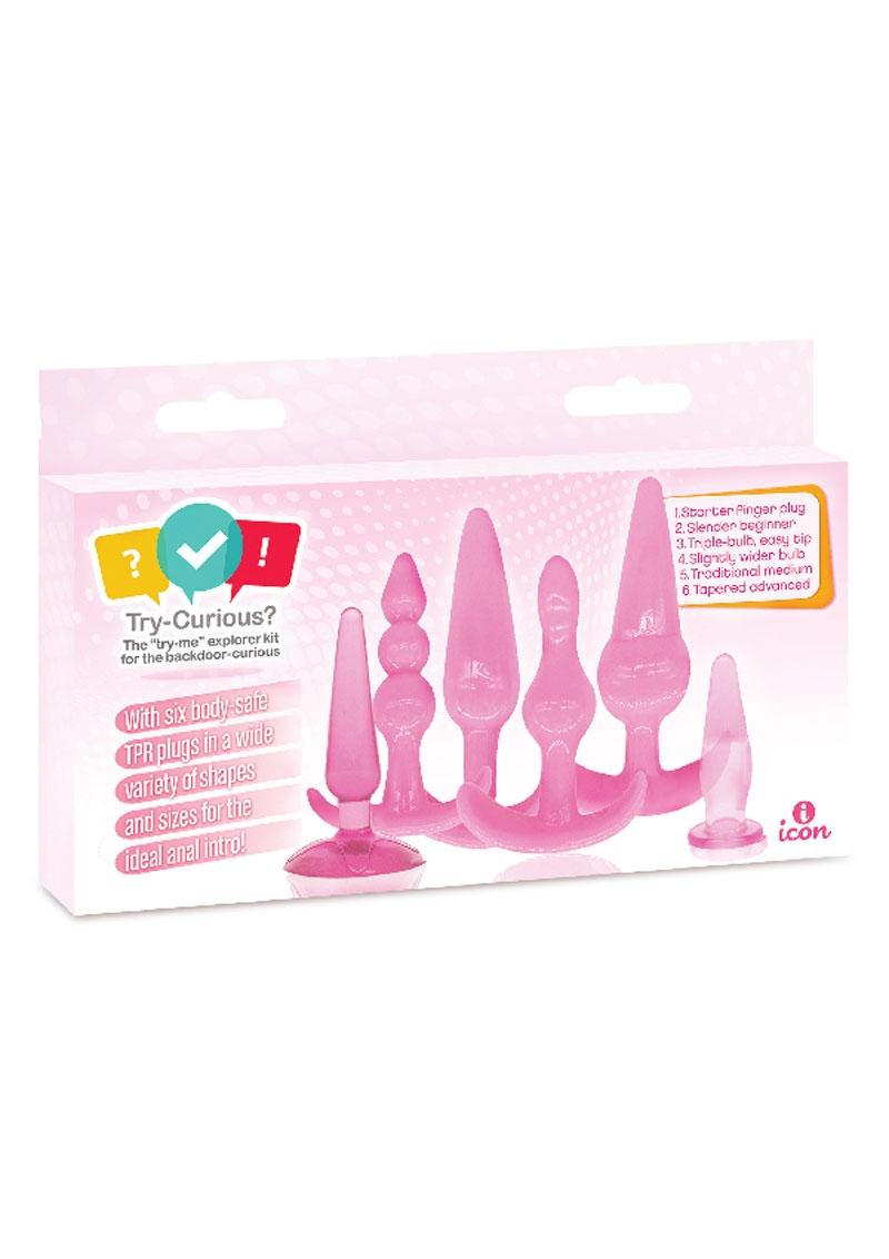 Try-Curious Anal Plug Kit 5 Body-Safe TPR Plugs and Beads