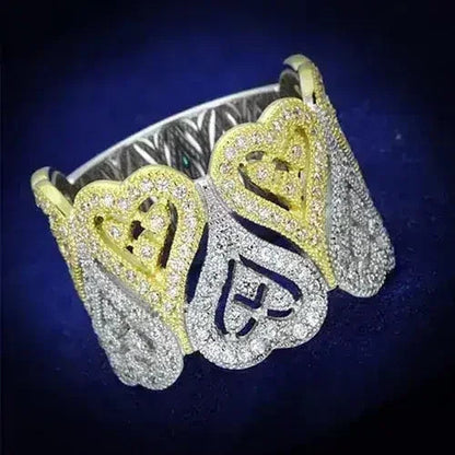 TS126 Gold &amp; Rhodium Sterling Silver Ring – AAA Champagne CZ