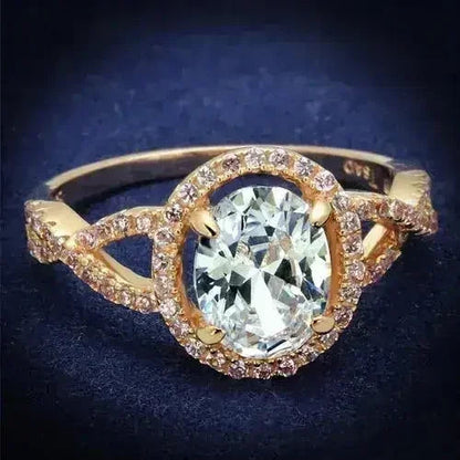 TS489 Rose Gold Sterling Silver Ring – AAA Clear CZ Solitaire