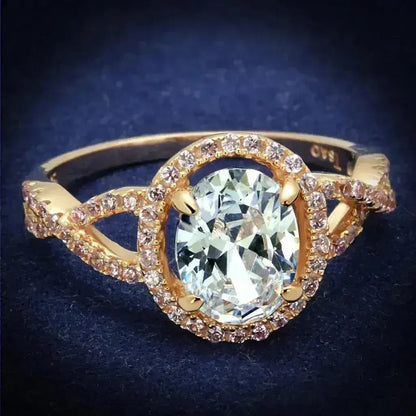 TS489 Rose Gold Sterling Silver Ring – AAA Clear CZ Solitaire