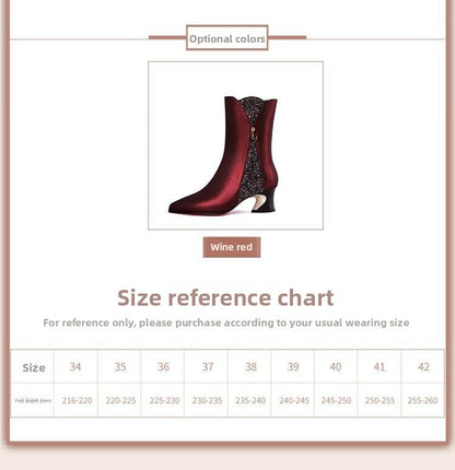 Leather Coarse Heel Pointed Short Boots Women&