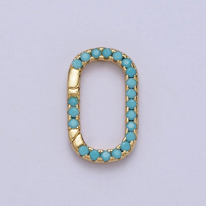 Turquoise, Green CZ Micro Paved 17mm Oblong Spring Gate Supply PULL Gate Ring Clasp | Z-039 Z-040