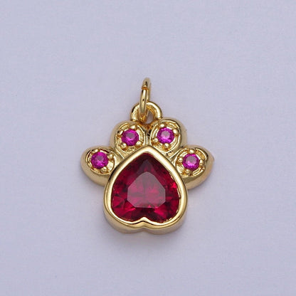 Turquoise, Pink, Red, Black CZ Animal Paw Print Gold Charm | AC019 - AC020