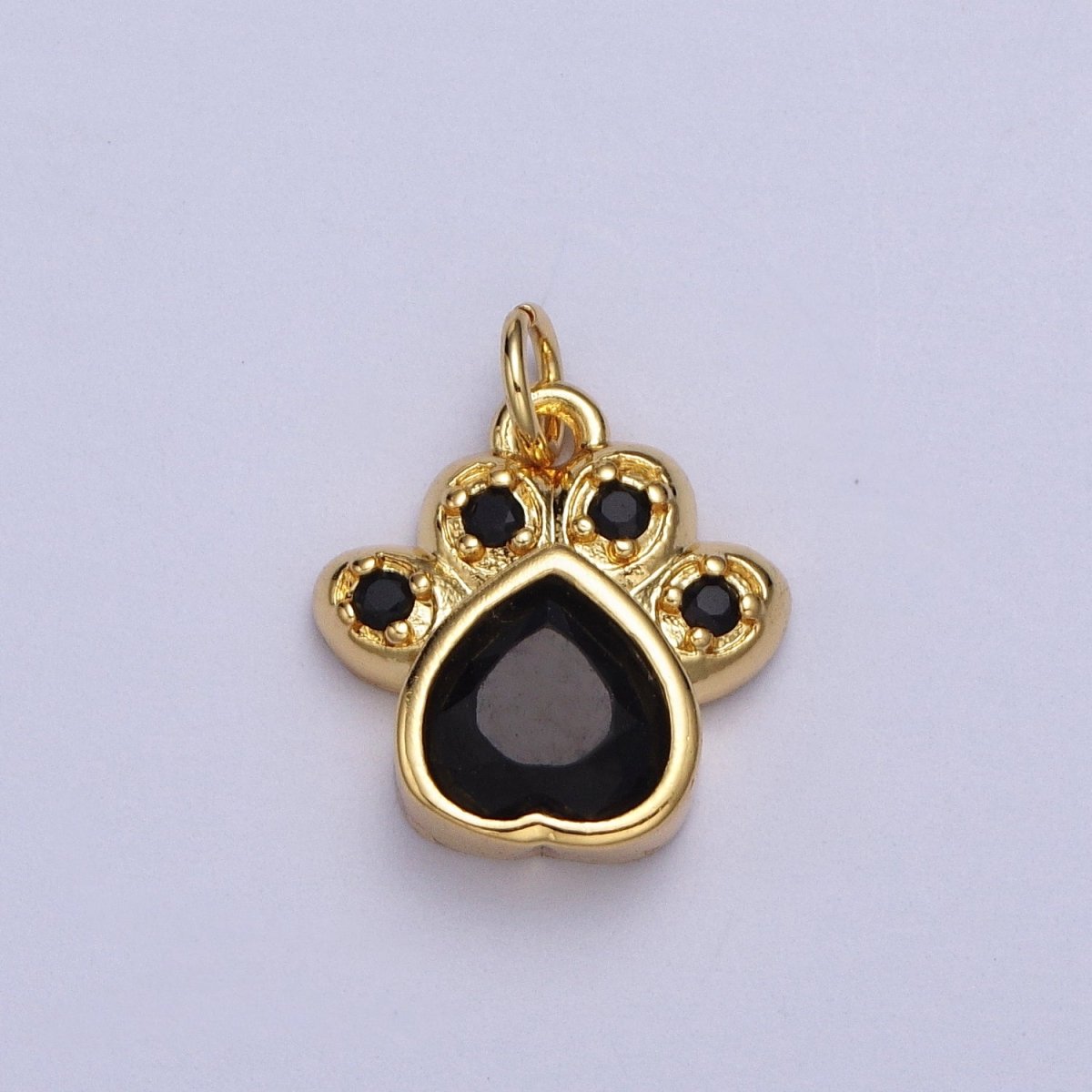 Turquoise, Pink, Red, Black CZ Animal Paw Print Gold Charm | AC019 - AC020