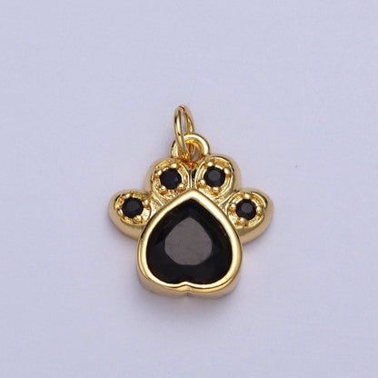 Turquoise, Pink, Red, Black CZ Animal Paw Print Gold Charm | AC019 - AC020