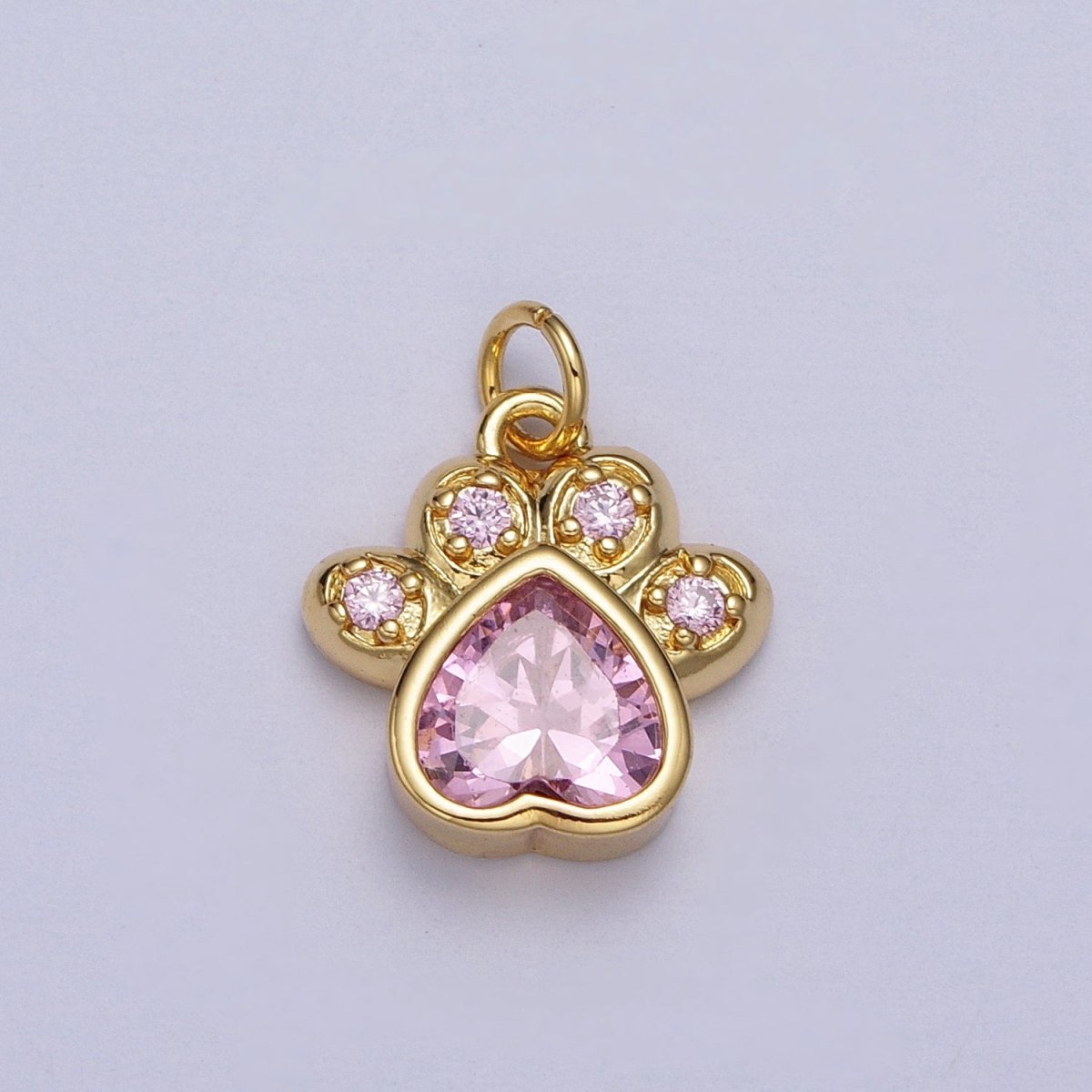 Turquoise, Pink, Red, Black CZ Animal Paw Print Gold Charm | AC019 - AC020