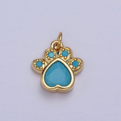 Turquoise, Pink, Red, Black CZ Animal Paw Print Gold Charm | AC019 - AC020