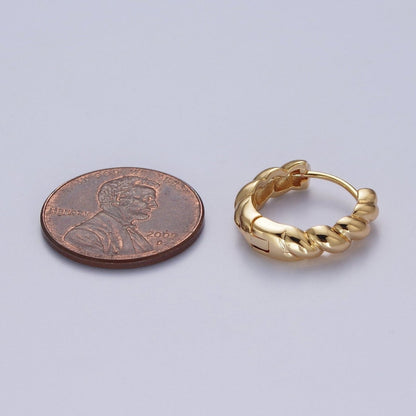 Twisted Bamboo Textured Simple Gold Huggie Small Hoop Earring AD-486