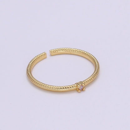 Twisted Band Ring - 24K Gold Minimalist Ring - Stackable Ring - Gold Cz Ring Layering - Stacking Ring Birthstone Jewelry size 6.5 O-281 O-282