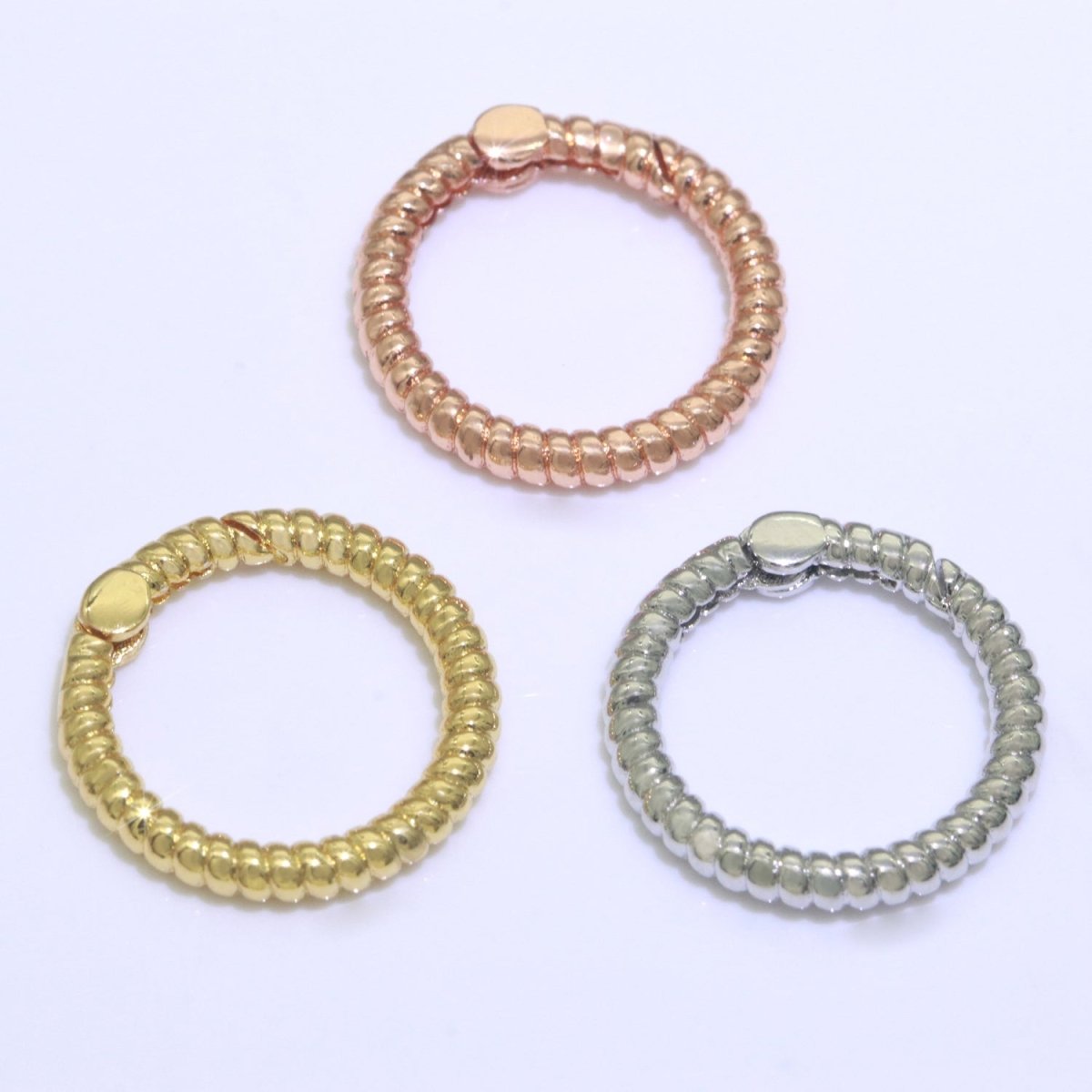 Twisted Gold Spring Gate Ring, 16 mm Marine Rope Push Gate ring, Charm Holder Clasp for Connector Bracelet End Clasp Rose Gold Silver L-448 L-449 L-450