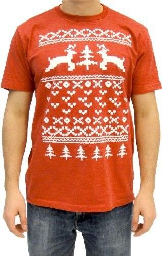 Two Prancing Reindeer XOXO Tree and Heart 8-Bit Design Adult Unisex T-shirt