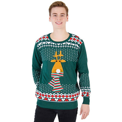 Ugly Christmas Sweater Flashing Nose Reindeer Sweater