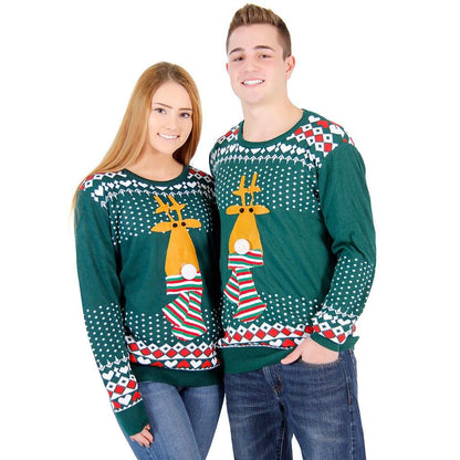 Ugly Christmas Sweater Flashing Nose Reindeer Sweater