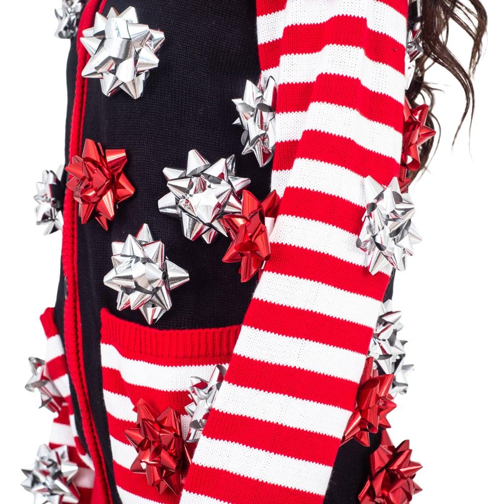 Ugly Christmas Sweater Gift Wrapping Bow Unisex Cardigan