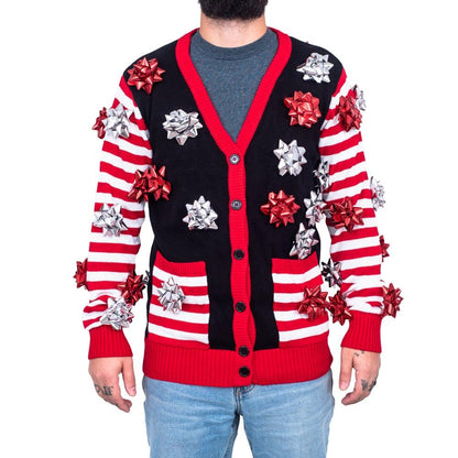 Ugly Christmas Sweater Gift Wrapping Bow Unisex Cardigan
