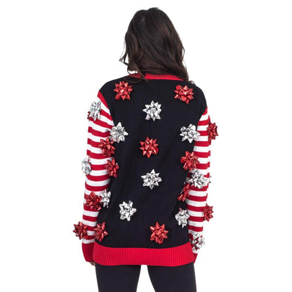 Ugly Christmas Sweater Gift Wrapping Bow Unisex Cardigan