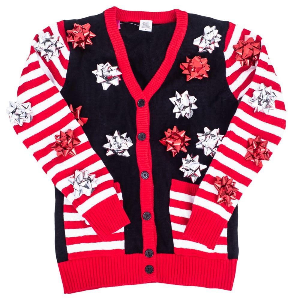 Ugly Christmas Sweater Gift Wrapping Bow Unisex Cardigan