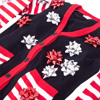 Ugly Christmas Sweater Gift Wrapping Bow Unisex Cardigan