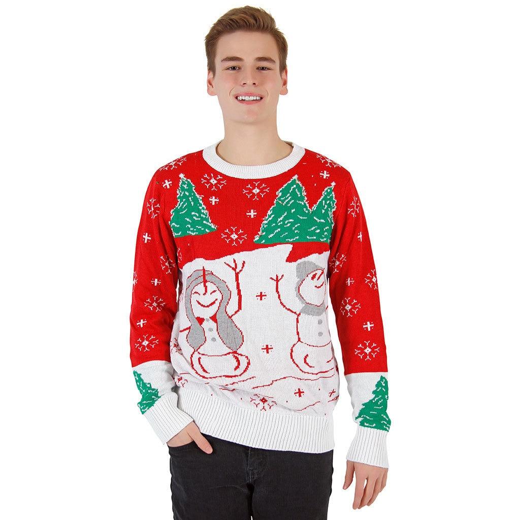 Ugly Christmas Sweater Snowman &amp; Trees with Flashing Lights