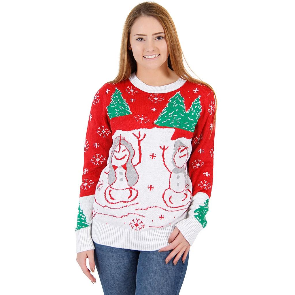 Ugly Christmas Sweater Snowman &amp; Trees with Flashing Lights