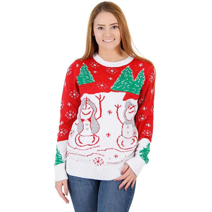 Ugly Christmas Sweater Snowman &amp; Trees with Flashing Lights